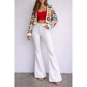 We The Free White High Rise Flare Jeans Cotton Blend Size 27